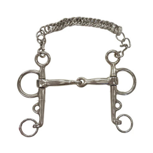 Pelham Jointed 5 inch plated steel horse bit with long shanks and curb chain