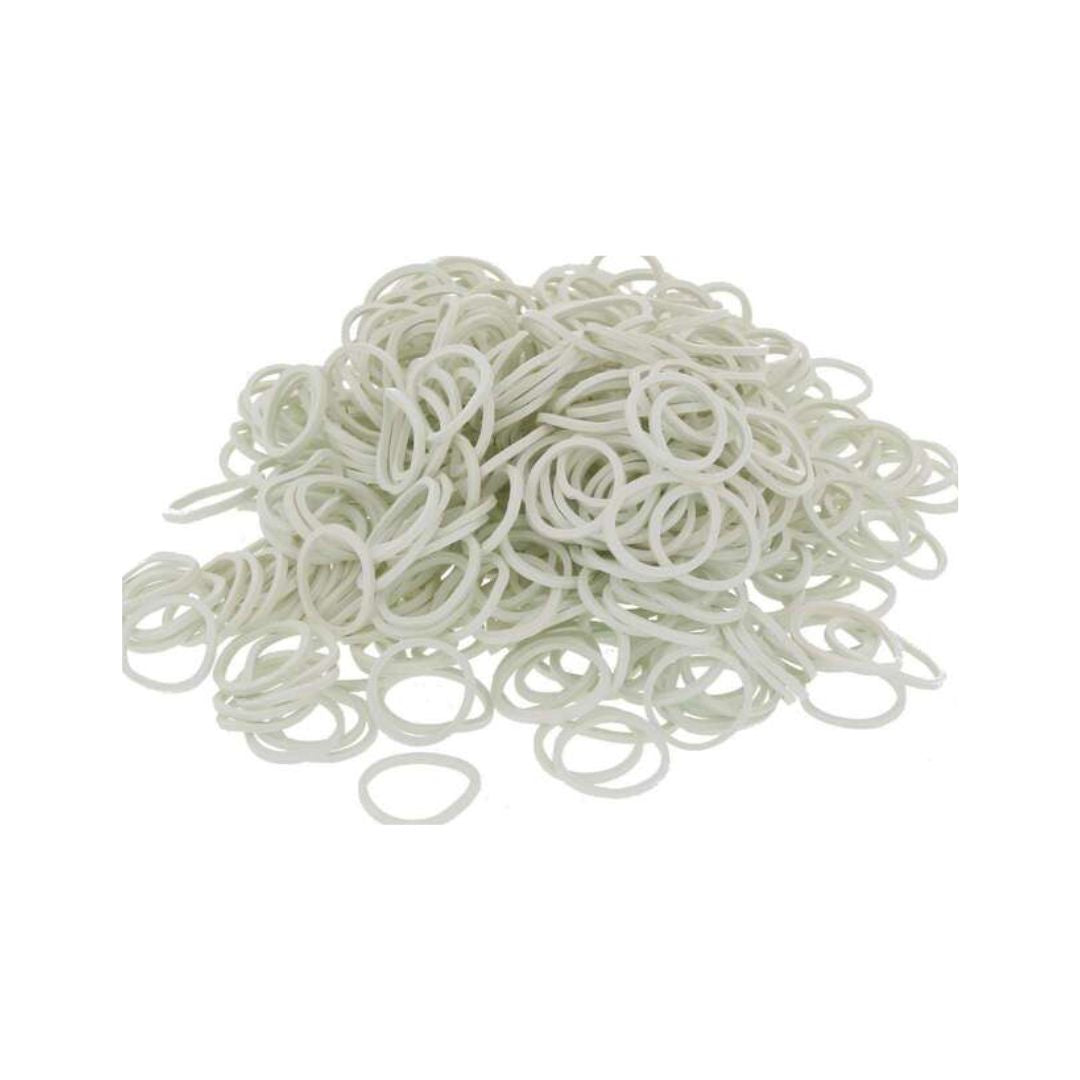 White horse mane plaiting elastics 500 pack in resealable bag for horse and pony mane plaiting
