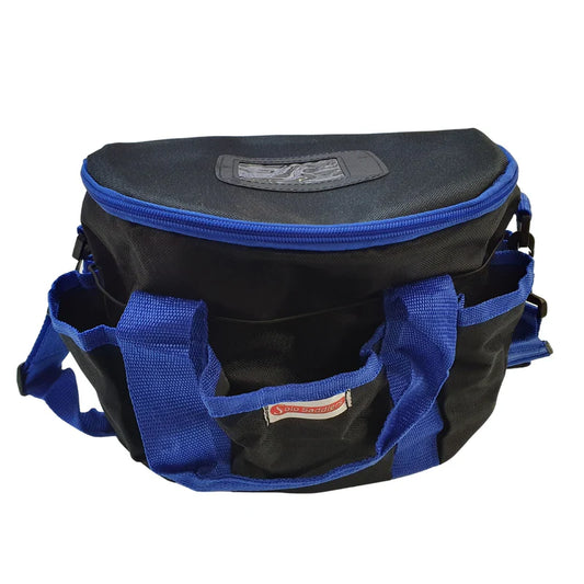 Cotton horse grooming bags in Black, Blue and Teal with drawstring closure for stable and tack storage