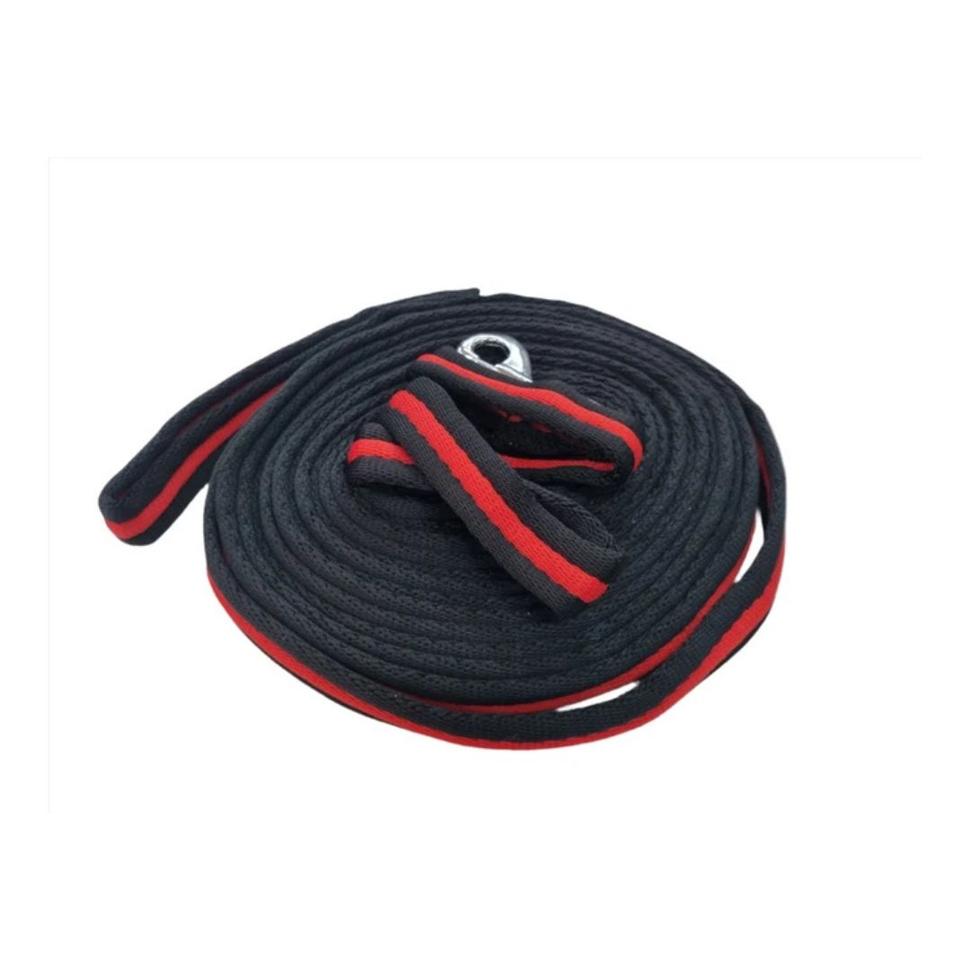 Horse lunge lead in Black/Red, made from 25mm webbing with a stainless steel clip, available in 8m and 10m lengths.
