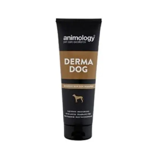 Animology Derma Dog Shampoo 250ml, colourless fragrance-free dog shampoo with Aloe Vera for sensitive skin.