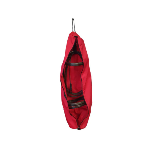 Breathable cotton horse bridle bag with zip closure and internal Velcro loop for tack storage and transport