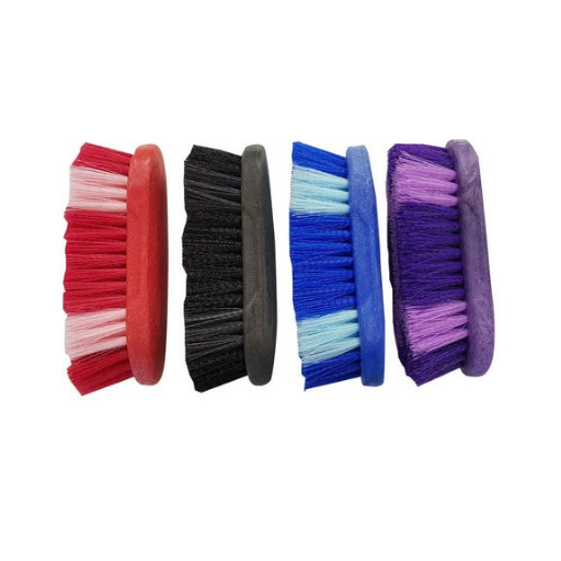 Horse Dandy Brushes in Black, Blue, Purple and Red with durable synthetic bristles for everyday grooming