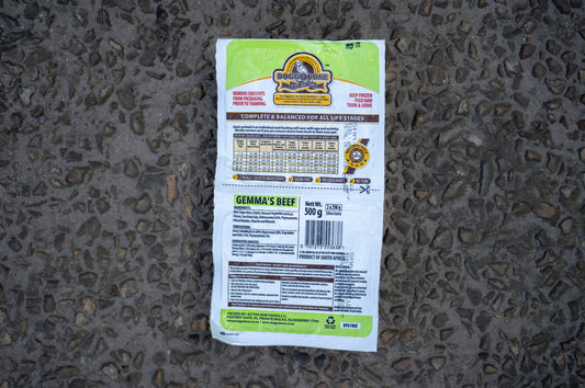 Doggobone Gemma's Beef raw dog food with beef, ostrich, tripe, heart, liver, vegetables and fruit