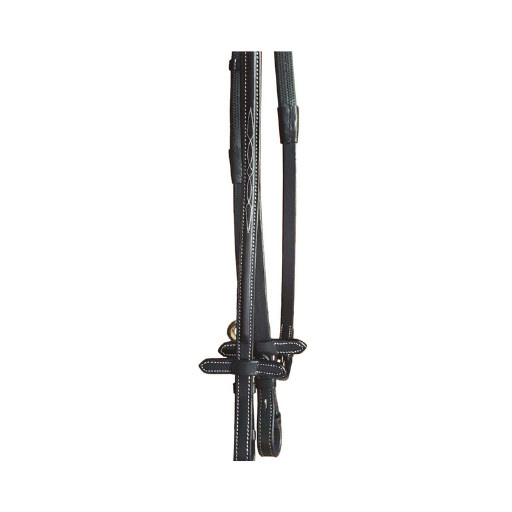 Indiana black fancy stitched rubber horse riding reins with stoppers and vegetable-tanned leather