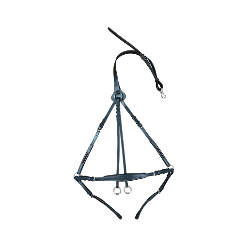 Indiana black vegetable-tanned leather horse breastplate with elastic inserts for jumping and schooling