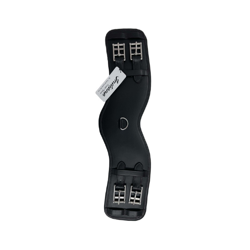 Indiana black curved padded leather dressage horse girth with stainless steel roller buckles