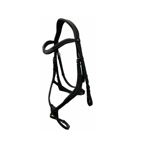 Indiana Signature black Grackle horse bridle with anatomical padded headpiece fancy stitching and rubber reins