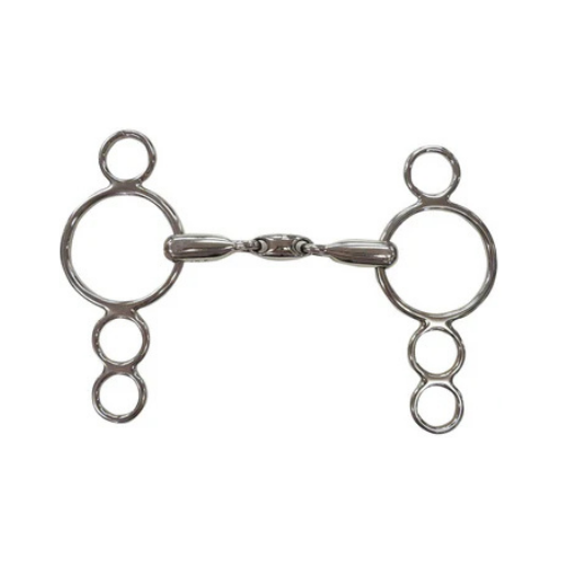 Portuguese Gag stainless steel elliptical link horse bit with multiple rein rings