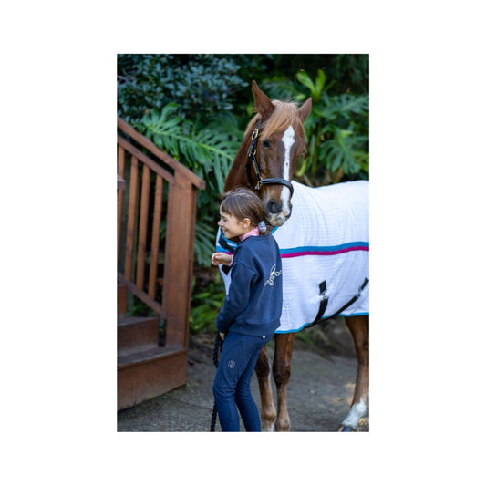 White Rugged-Up Cotton Cellular Cooler Blanket on horse