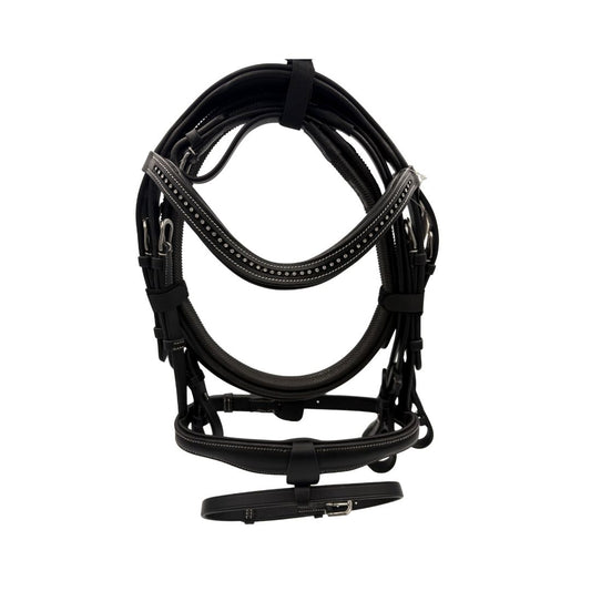 Indiana leather show bridle with rubber reins detachable flash and stainless steel fittings