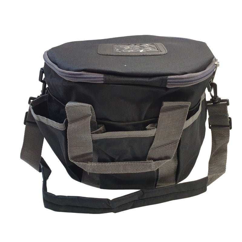 Cotton horse grooming bag with drawstring closure for storing brushes and grooming equipment