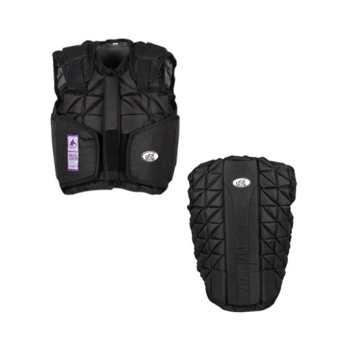 USG Flexi Motion Kids Body Protector in Black with flexible triangular blocks and adjustable Level 3 equestrian protection