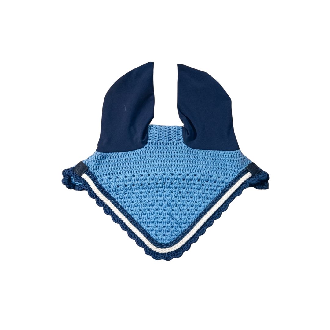 Whinny & Woof horse ear veil worn beneath a bridle, ideal for schooling, hacking and everyday riding.