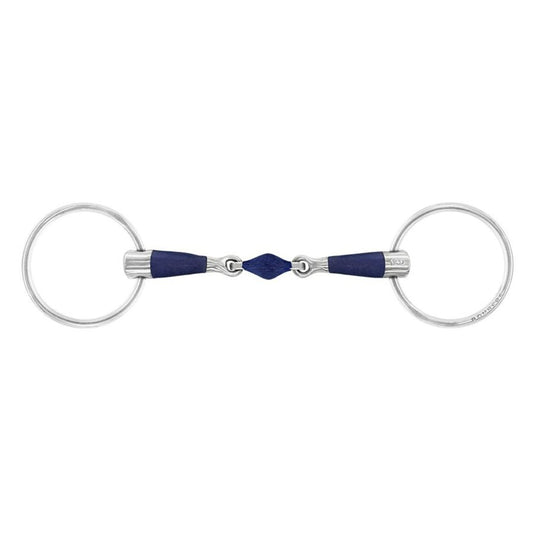 Bombers Loose Ring Bomber Blue Elliptical 135mm horse bit with blue nylon-composite mouthpiece and stainless-steel rings