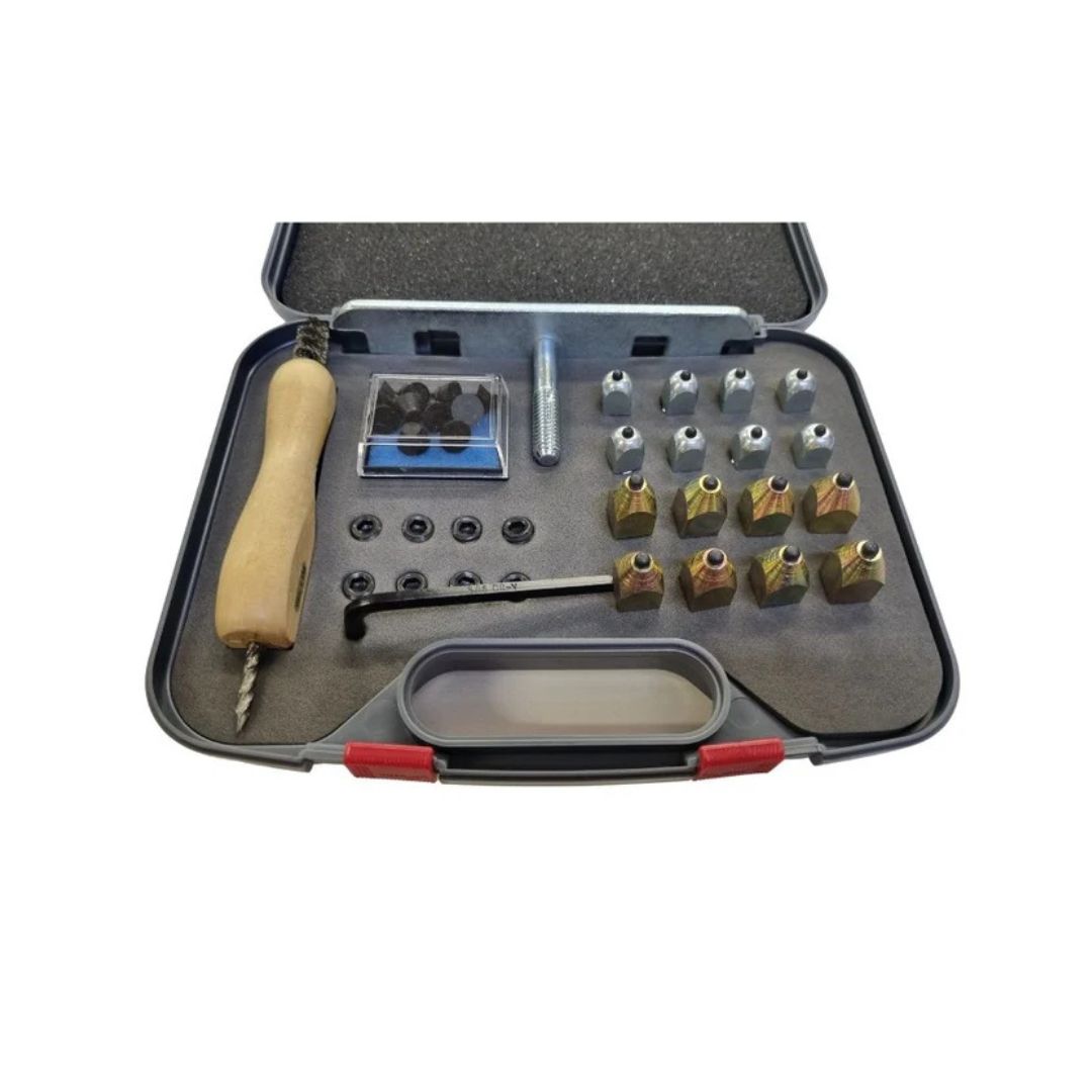 Complete horse stud kit with 16 hoof studs combination spanner cleaning tools sleepers and rubber stud plugs
